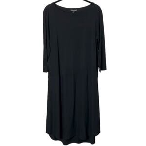 Eileen Fisher 100% Silk Black Long Sleeve Midi Dress Women’s size small petite